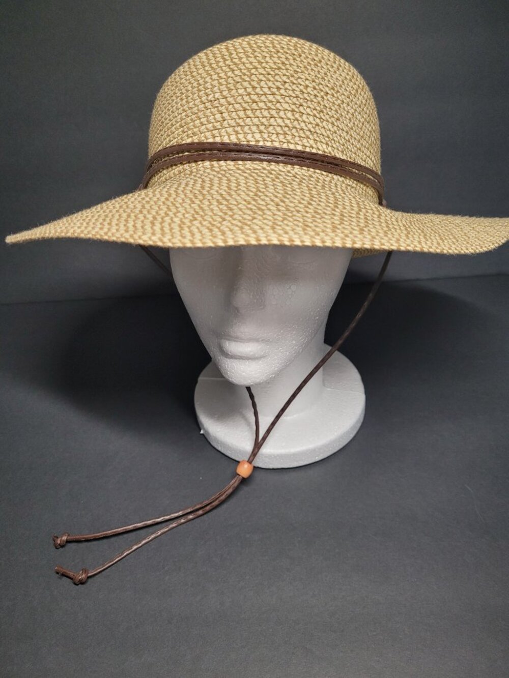 Solar Escape Straw Sun Hat Wide Brim Chin Strap One Size Packable Beach UPF EUC